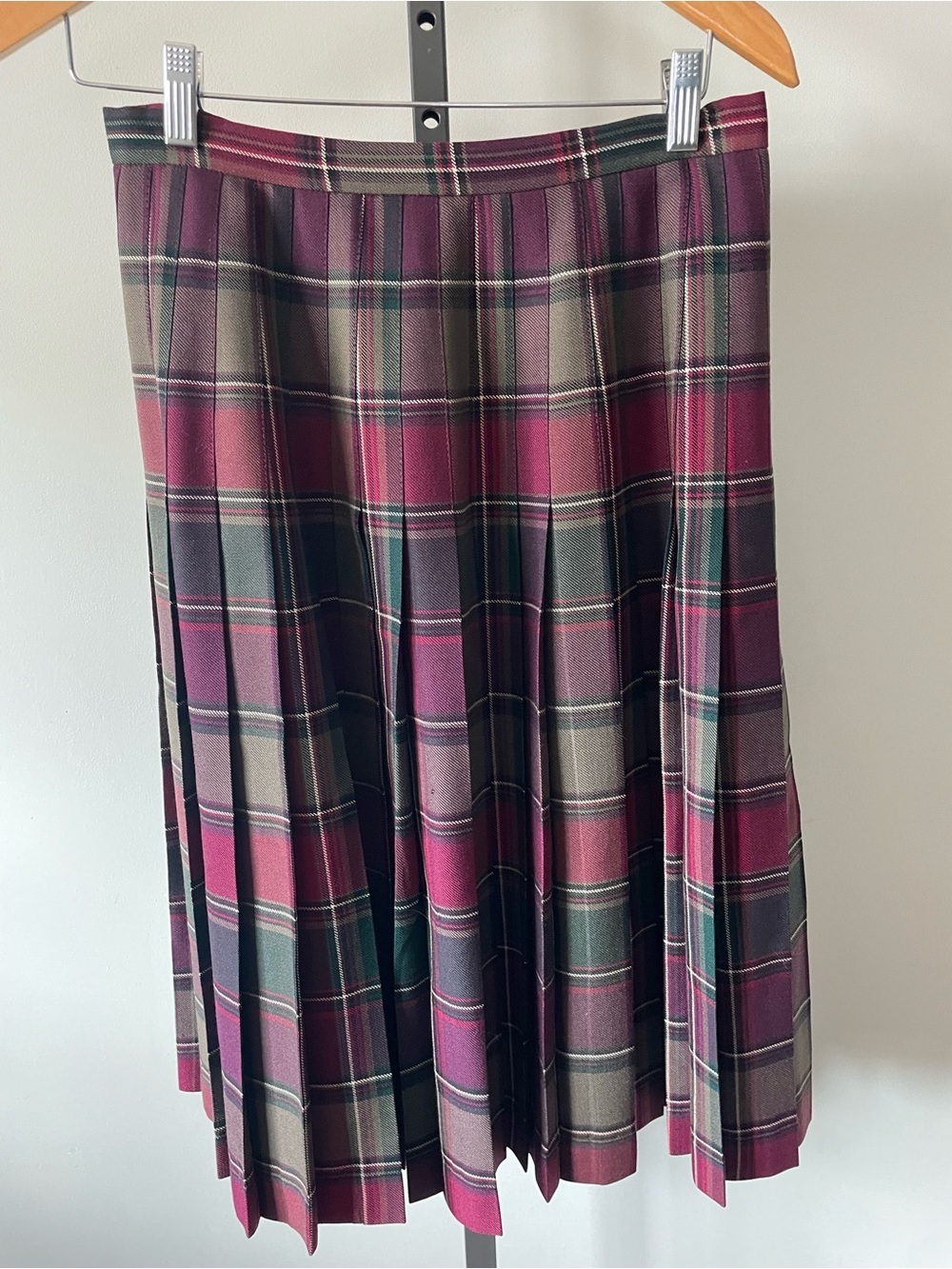 70s Vintage Highland Queen 100% Wool Plaid Kilt Skirt Pleated Heritage - Picture 2 of 6